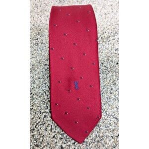 VTG YSL Yves Saint Laurent Men’s 3" Tie Red w/ Blue Polka Dot Preppy Ivy League